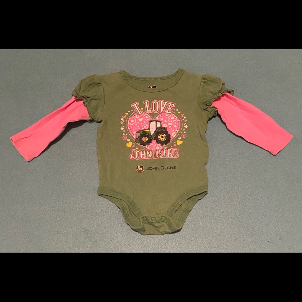 Two John Deere Baby Girl Long Sleeve Onesies